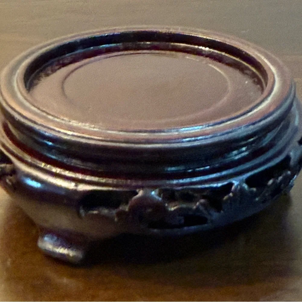 Vintage Blue Cloisonné Floral Vase with Carved Wood Base - Picture 9 of 11